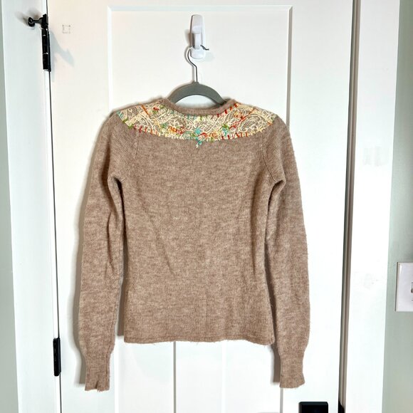 Free People Tan Wool Floral Lace Grandmacore Cottagecore Sweater Vtg Size Small - Picture 5 of 5